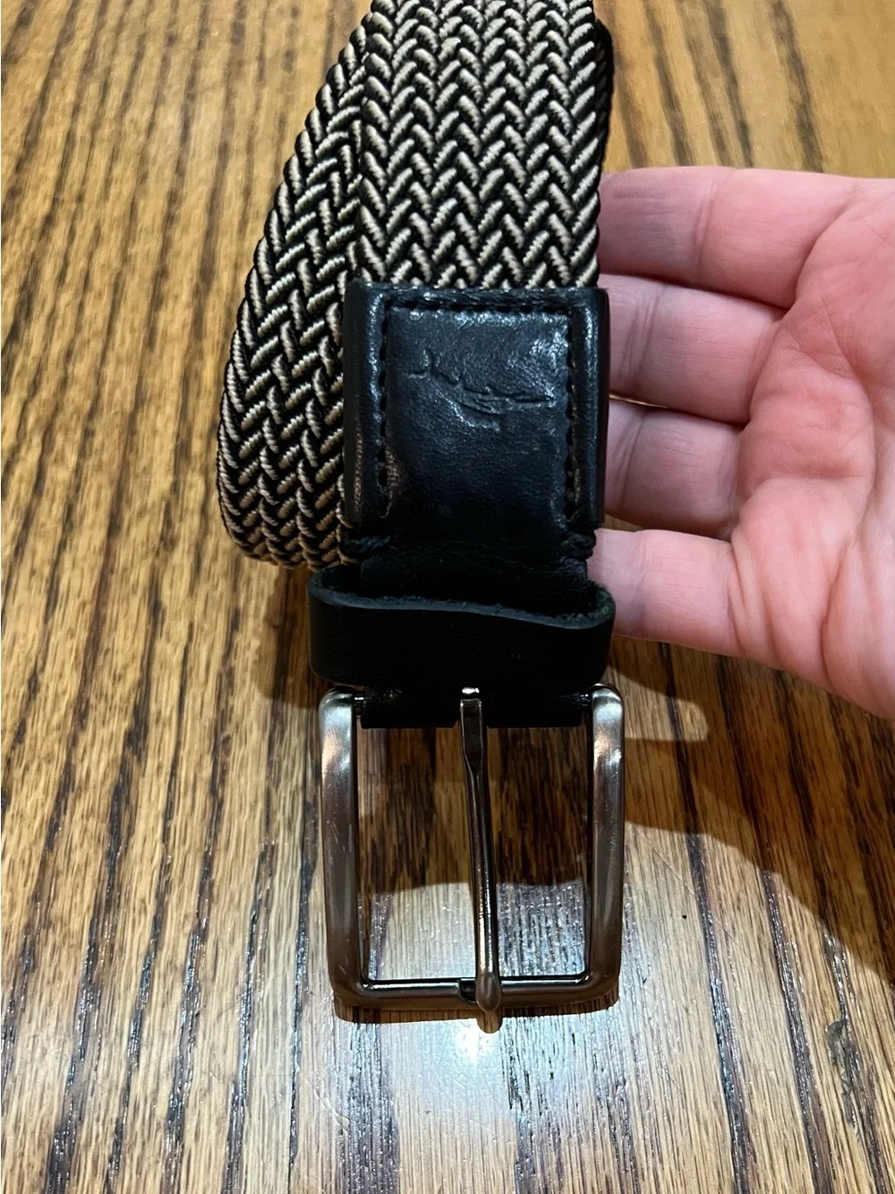 Tommy Bahama Two-Tone Stretch Webbed Belt  Sz S/M Black Unisex Herringbone Woven